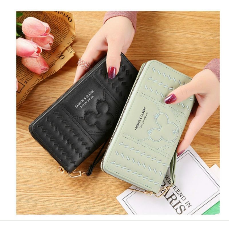 Ví nữ cầm tay dáng dài thêu gấu cực xinh hàng đẹp giá rẽ kiểu dáng đơn giản trẻ trung mẫu mới hot hit