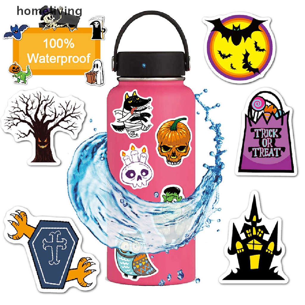 Bộ 50 Miếng Dán Trang Trí Laptop / Guitar / Ván Trượt / Hành Lý Họa Tiết Bí Ngô Kiểu Halloween