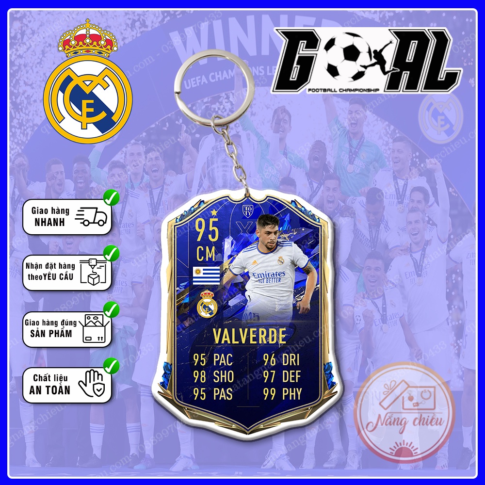 Móc khóa thẻ CLB bóng đá Real Madrid Mùa 2022-2023 - Dày In Sắc Nét 2 Mặt