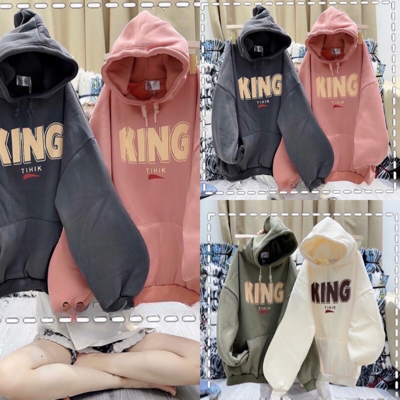 Áo Hoodie Nam Nữ From Rộng 2 Màu Hồng-Tro