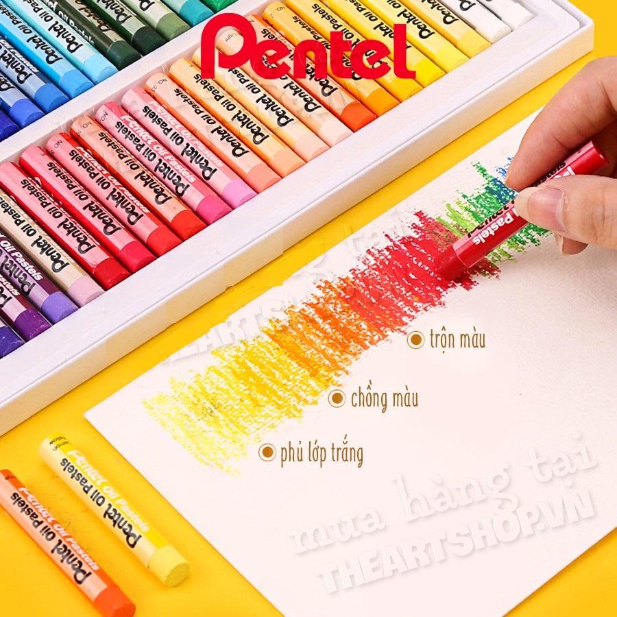 Sáp dầu Pentel 50 màu PHN50 - Sáp tô mầu Nhật, phấn dầu, sáp mầu Pentel, mầu tươi sáng, bền mầu - Loki