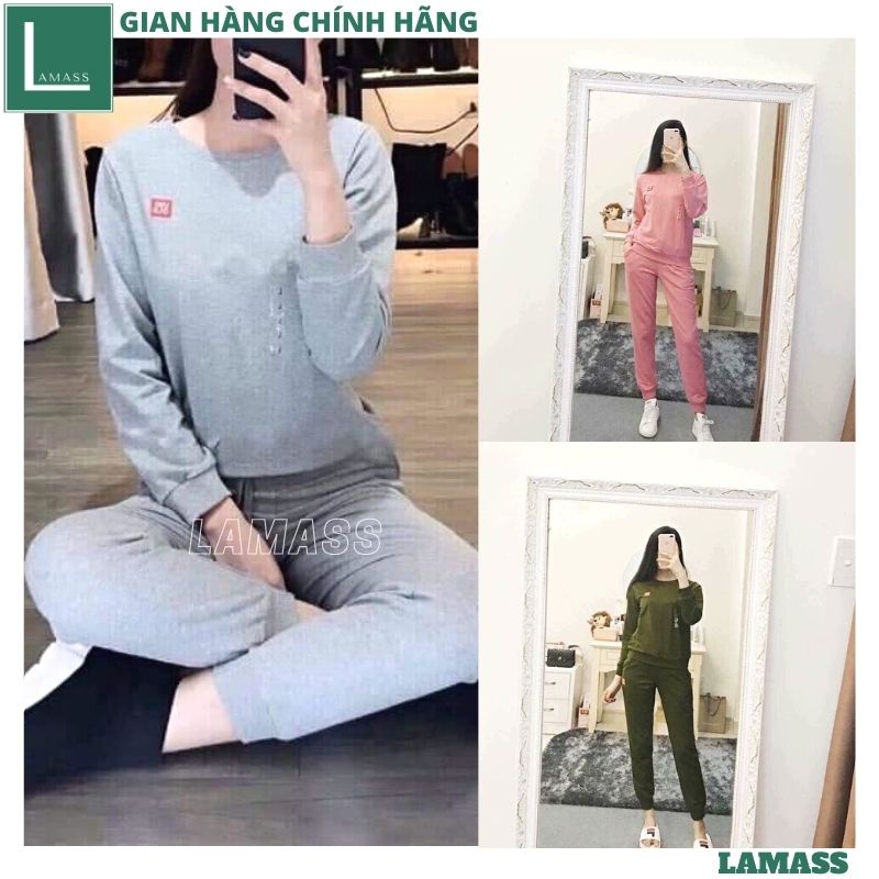 Bộ nỉ nữ UNI thu đông chất vải nỉ dày dặn, Set đồ nữ quần áo dài tay nhiều màu trẻ trung phong cách Hàn Quốc - LAMASS