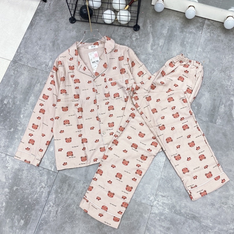BỘ PIJAMA CHẤT NHUNG TĂM MẶC NHÀ HOẠ TIẾT HÌNH MẶC NHÀ THU ĐÔNG
