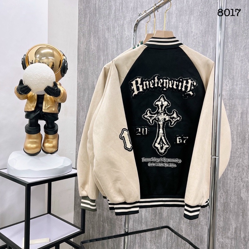 Áo khoác Bomber da lộn trần bông phối tay da unisex nam nữ QCCC