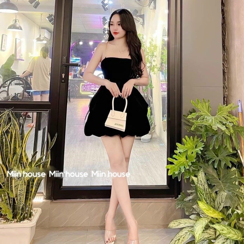 Đầm Xoè Nhung Hai Dây Cúp Ngực Dây Xích Kèm Ảnh Thật CC05 (Hoả Tốc)