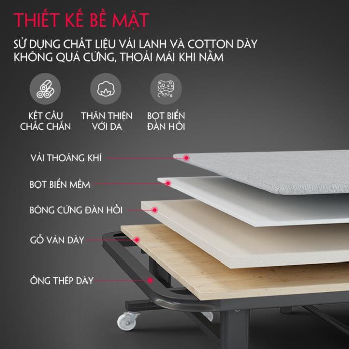 Giường Gấp Văn Phòng Khung Thép Chắc Chắn Chịu Tại 150kg, Giường Xếp Thông Minh Có Bánh Xe Di Chuyển Dễ Dàng | BigBuy360 - bigbuy360.vn