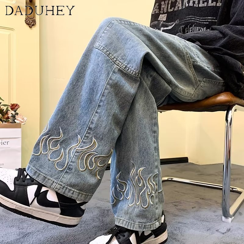 DaDuHey Men's American High Street Oversize Casual Pants Ins Fashion Brand Autumn Loose Straight Jeans