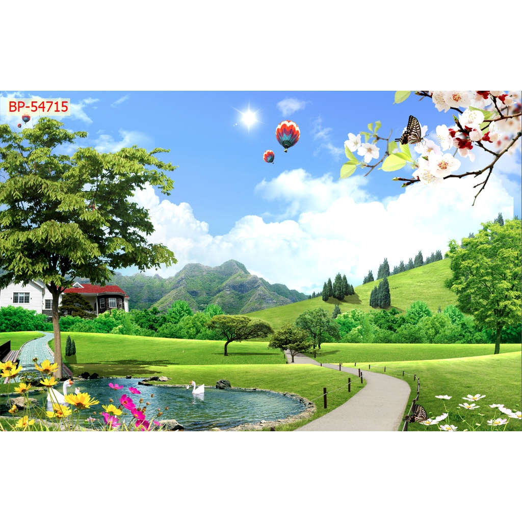 Tranh 3d thác nước chảy rừng cây trong lành 3D