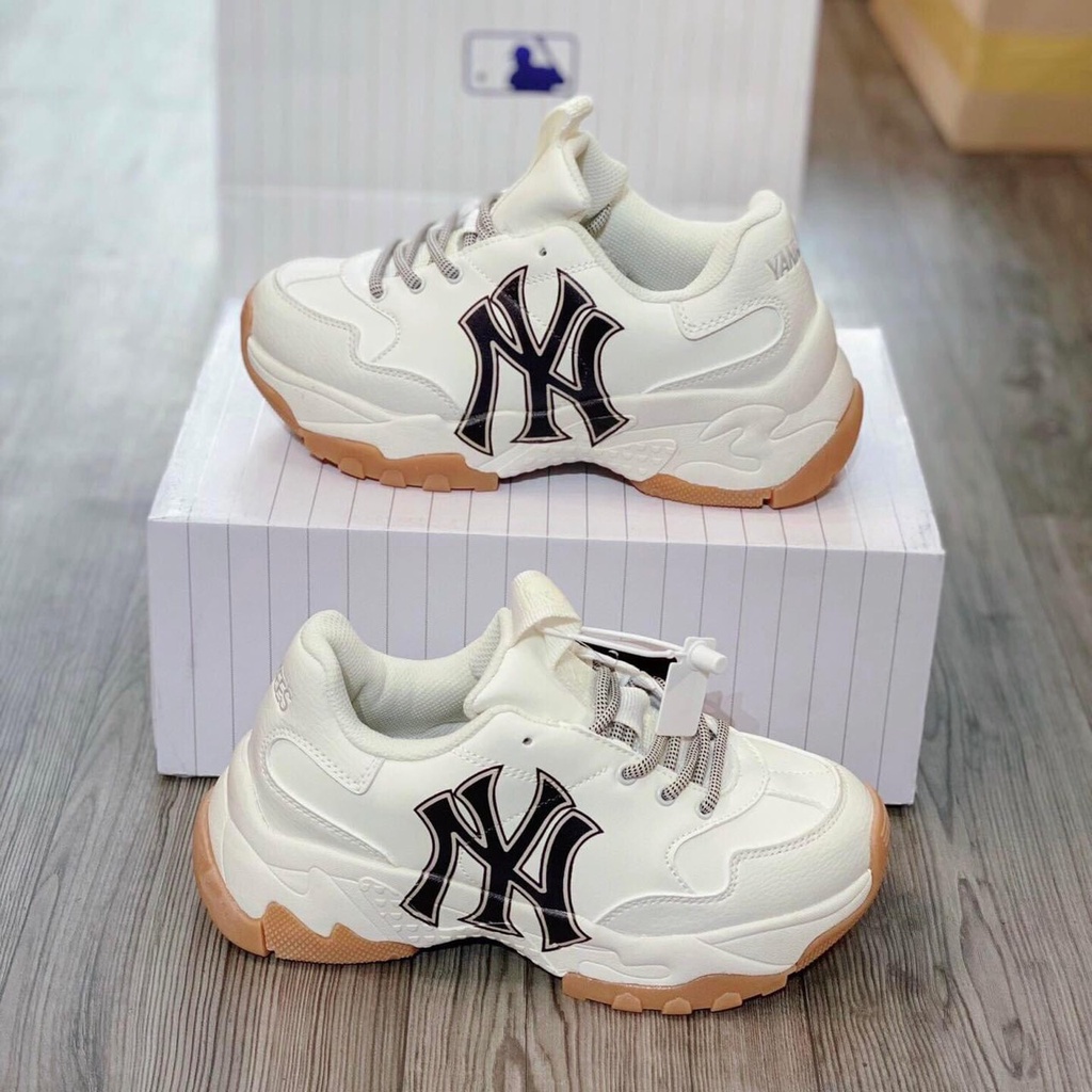 Giày_mlb NY, giày thể thao NY đế nâu ny chữ đen nam nữ tăng chiều cao, full size, hộp bill