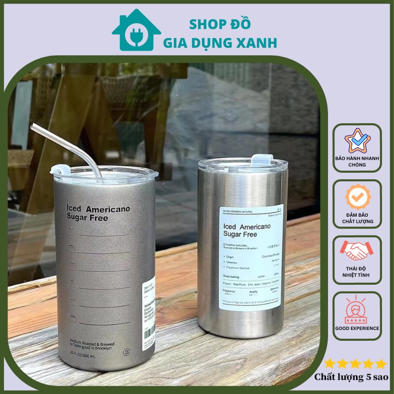 Cốc Uống Nước Giữ Nhiệt 600ML Mini Ly Giữ Nhiệt Inox 304 Có Ống Hút Ly Uống Coffee Hiệu Suất 6-8 Tiếng
