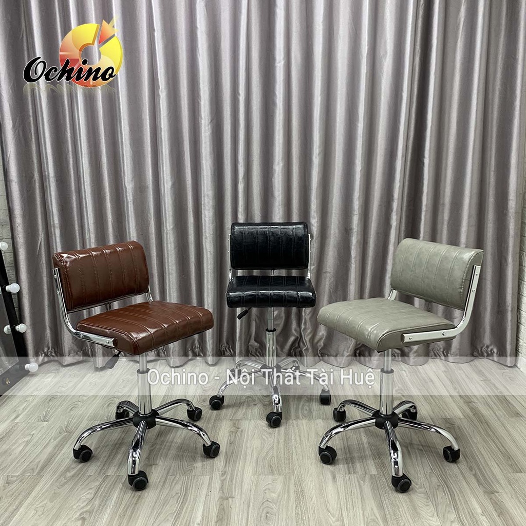 Ghế Xoay Văn Phòng, Ghế Trang Điểm Cá Nhân Mẫu Da Cá Không Tựa Bánh Xe Chân Vàng Cao Cấp (Có Sẵn)