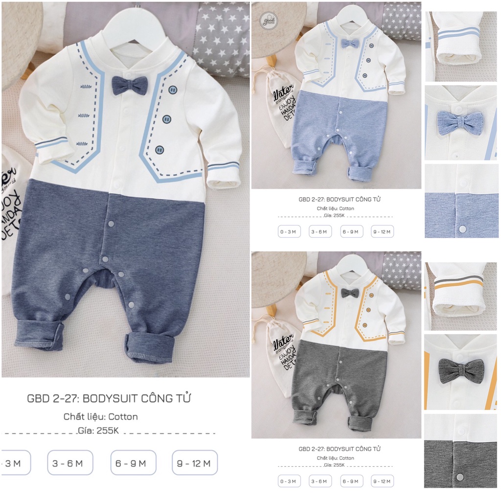 [CHÍNH HÃNG] Bộ Bodysuit công tử cotton nơ cổ trẻ em Good Mama
