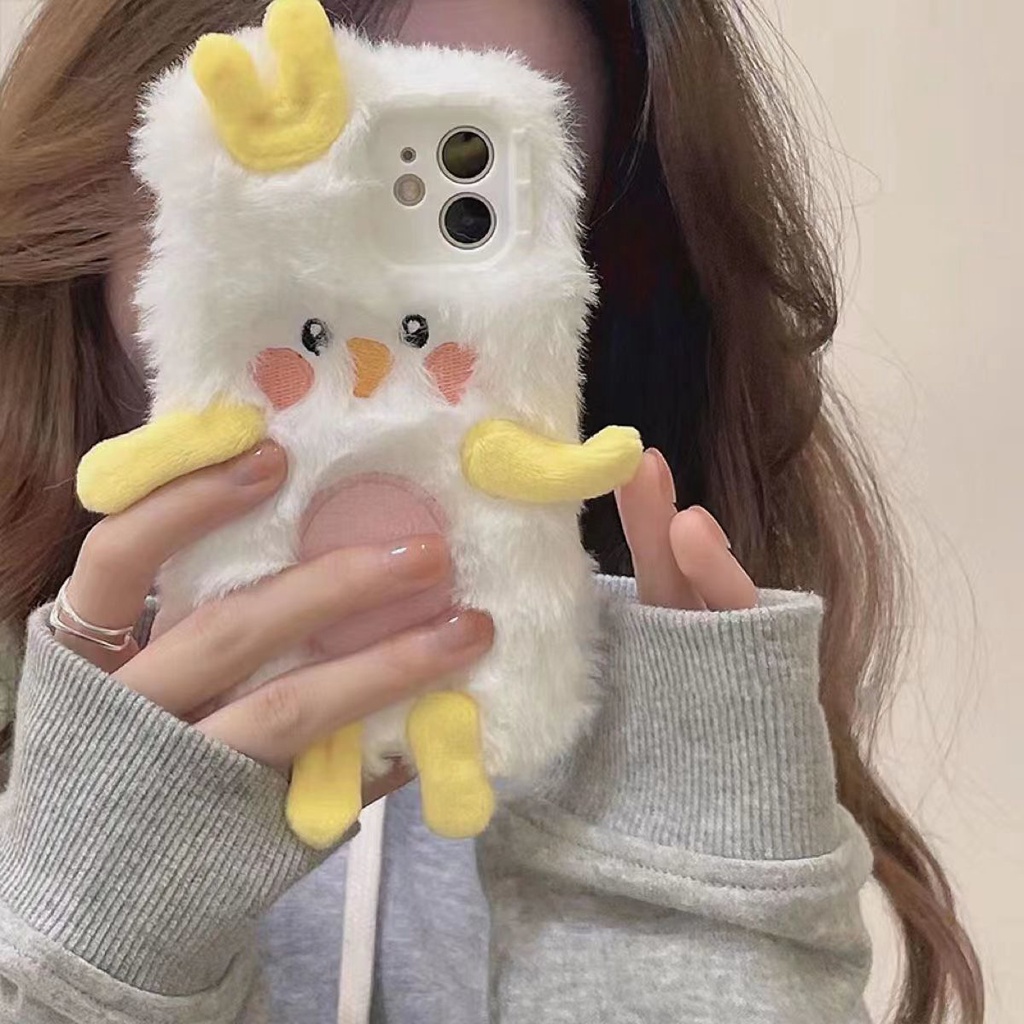 Ốp Điện Thoại Phủ Lông Mềm Hình Chú Gà 3D Dễ Thương Cho iPhone 14 12 11 13 7 8 Plus 6s Pro max xr xs max