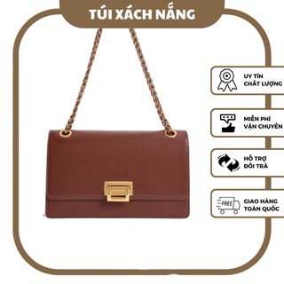 Túi đeo hàn quốc hàng xịn túi chéo nữ túi quai gập xích chữ nhật nâu TÚI XÁCH NẮNG - E18