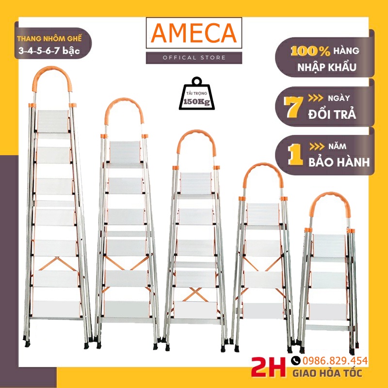 Thang ghế gấp gọn AMECA 3-7 Bậc thông minh, tải trọng 150Kg siêu bền