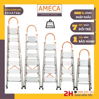 Thang Gấp Inox 304 Chữ A 3-7 Bậc Ameca, Thang Nhôm Ghế Tay Vịn Xếp Gọn Thông Minh Nhật Bản MKS027