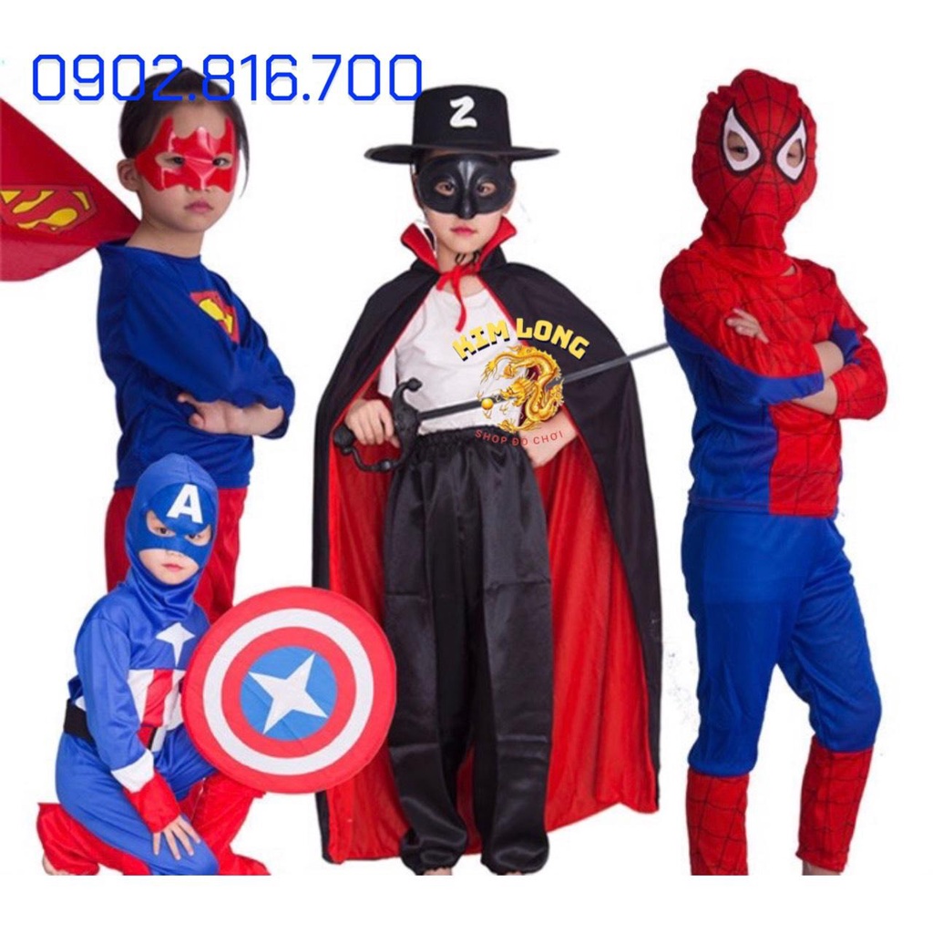 Bộ quần áo SIÊU ANH HÙNG người nhện Spiderman - siêu nhân Superman - Batman trang phục hoá trang Halloween cho bé trai