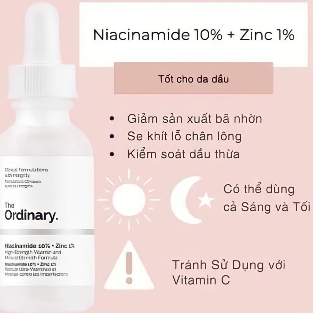 Serum The Ordinary Niacinamide 10% + Zinc 1% hỗ trợ giảm mụn 30ml