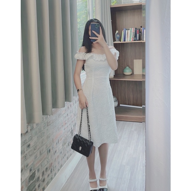Váy đầm trễ vai trắng dự tiệc sang trọng hottrend chất đẹp LICA - V32