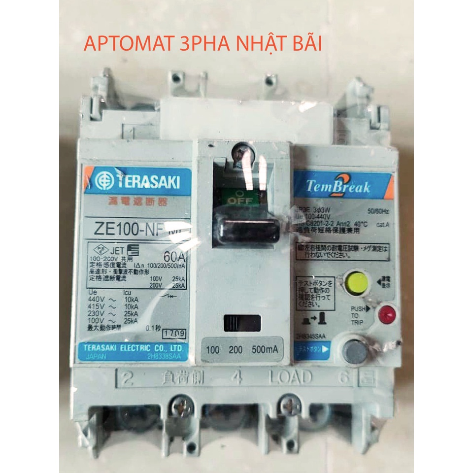 Aptomat chống giật -Cb chống giật 3 pha.attomat,cầu dao tự động chông giat 380V 75A nhật bãi