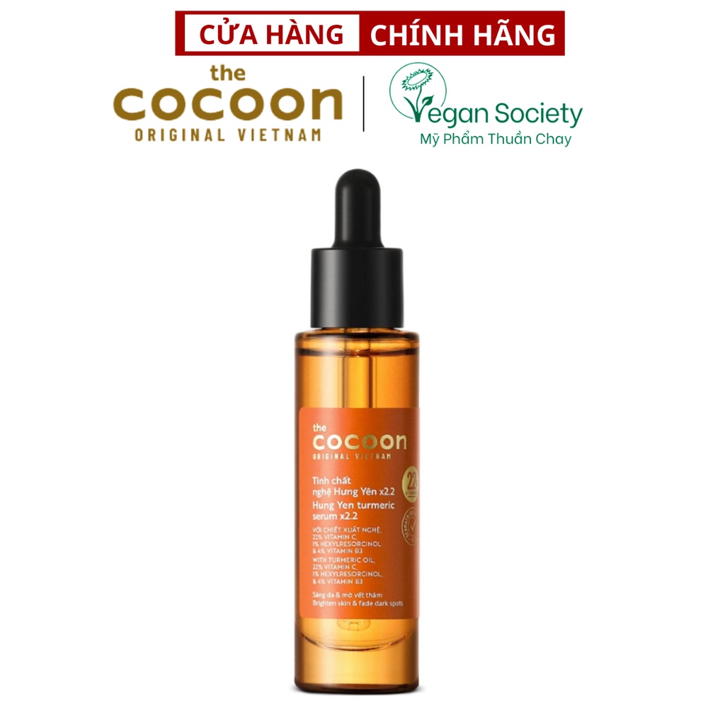 Tinh chất nghệ Hưng Yên x2.2 (serum) với 22% vitamin C sáng da chuyên sâu &amp; mờ vết thâm Cocoon 30ml - Mỹ phẩm thuần chay