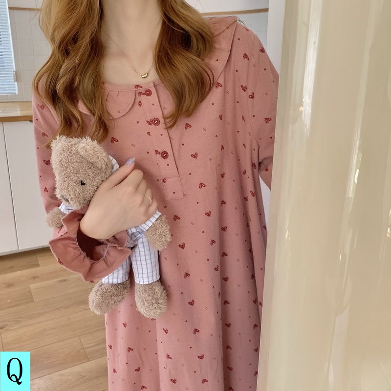 Đầm Ngủ Tay Dài Phong Cách Công Chúa Hàn Quốc Ngọt Ngào Thời Trang Mùa Thu Cho Nữ