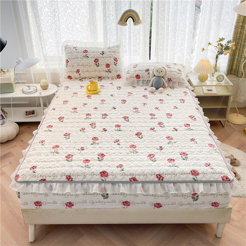 Ga gối nỉ tuyết viền bèo trần bông, thảm nỉ bọc đệm phiên bản mới siêu xinh mềm mịn kèm 2 vỏ gối bọc đệm đến 30cm