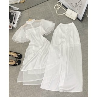 SET ÁO DÀI TRẮNG TAY TIÊN