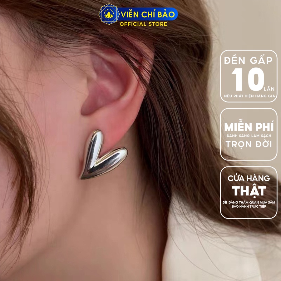 Bông tai bạc nữ Trái tim cách điệu chất liệu bạc 925 thời trang phụ kiện trang sức Viễn Chí Bảo B000291