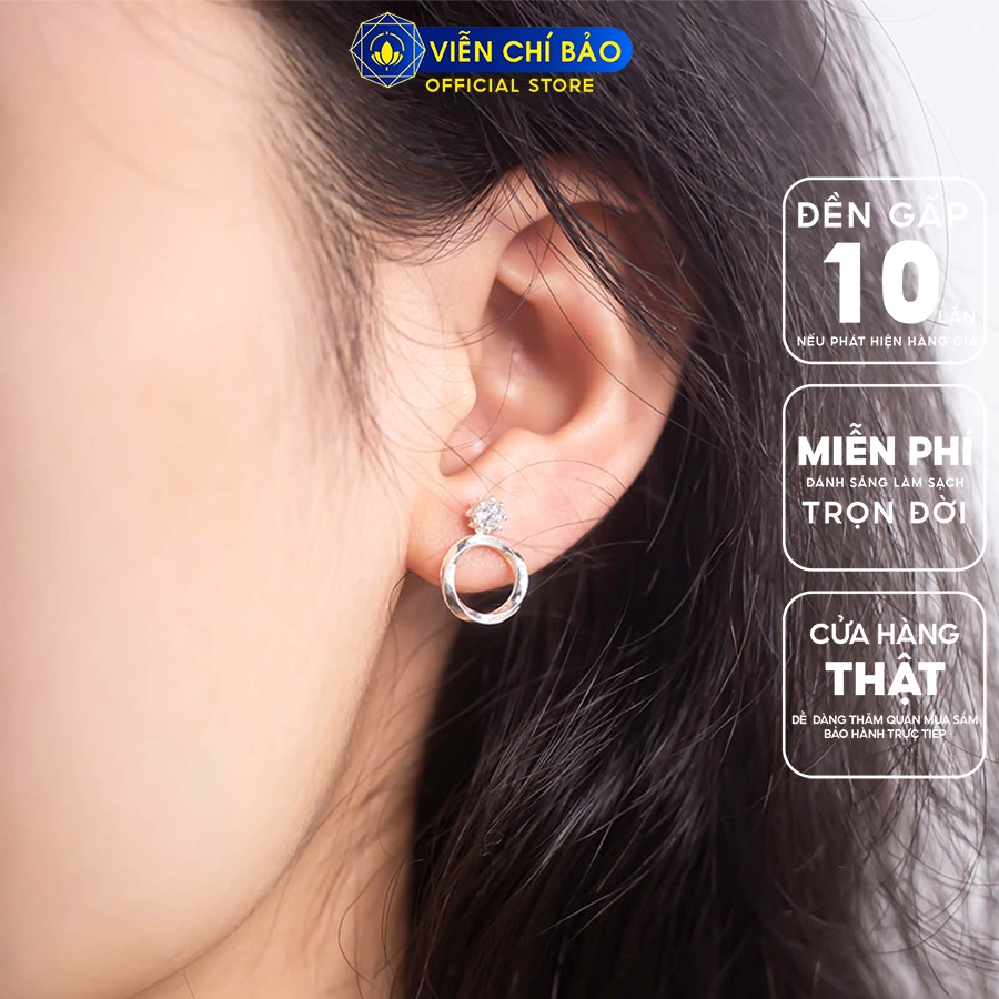 Bông tai bạc nữ tron xoắn đính đá chất liệu bạc 925 thời trang phụ kiện trang sức Viễn Chí Bảo B400770