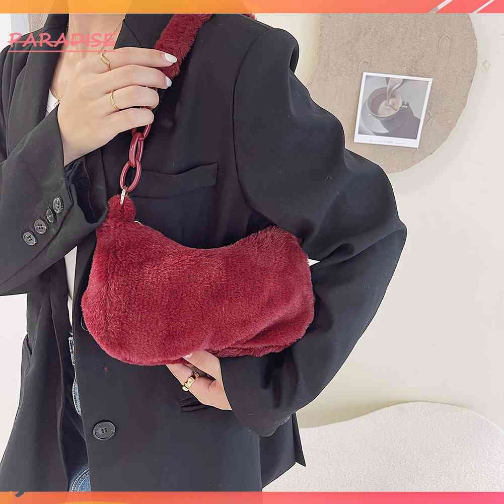 Túi Xách Kẹp Nách Phủ Lông Acrylic Màu Sắc Tinh Khiết Phong Cách Vintage Thời Trang