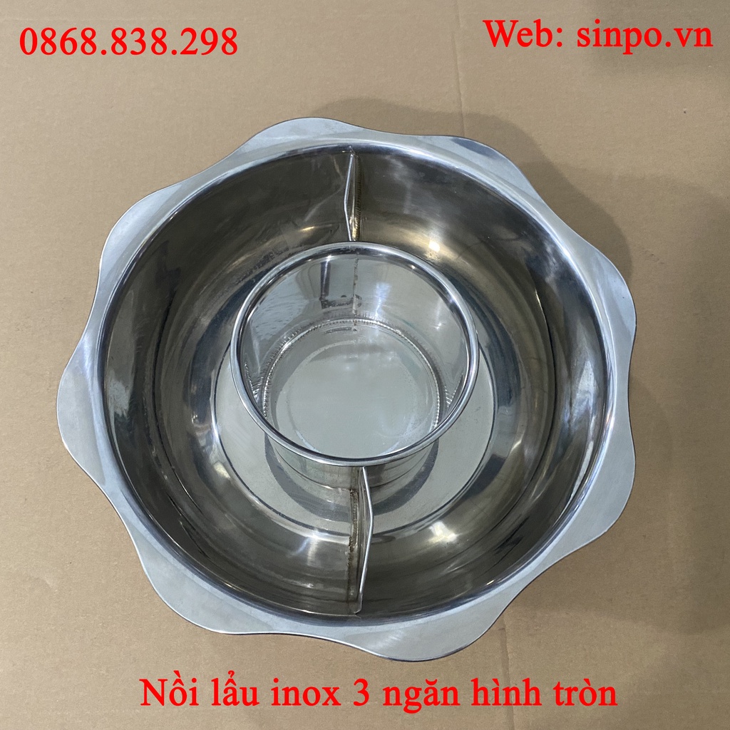 Nồi lẩu inox 3 ngăn hình tròn | Xoong lẩu 3 đáy