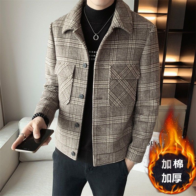 Áo Khoác Len Kẻ Sọc Caro Phong Cách Hàn Quốc Mới Cho Nam