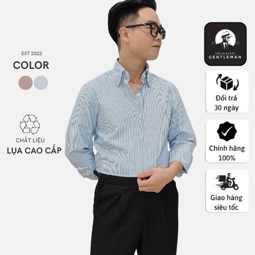Áo sơ mi nam tay dài kẻ sọc cao cấp, Áo sơ mi công sở chất vải lụa mềm không nhăn không xù thấm hút mồ hôi cực tốt