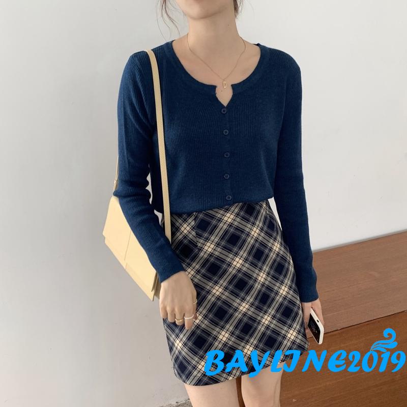 Áo Khoác Cardigan Dệt Kim Mỏng Tay Dài Màu Trơn Cài Nút Thời Trang Thu Đông Cho Nữ