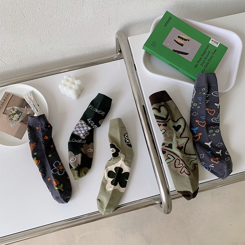 Vớ cotton WAFNHA D722 họa tiết trái tim phong cách retro