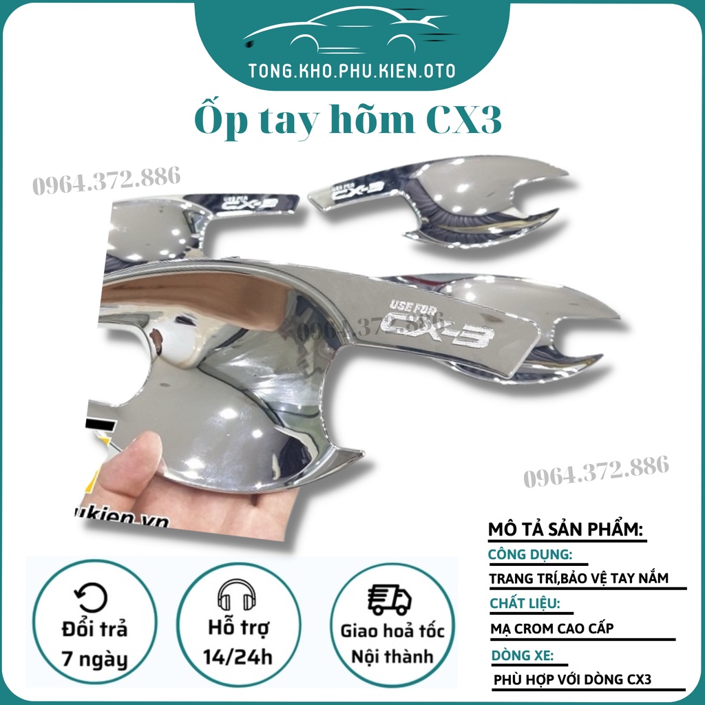Ốp tay nắm, hõm cửa xe Mazda CX3, CX-3 mạ crom cao cấp
