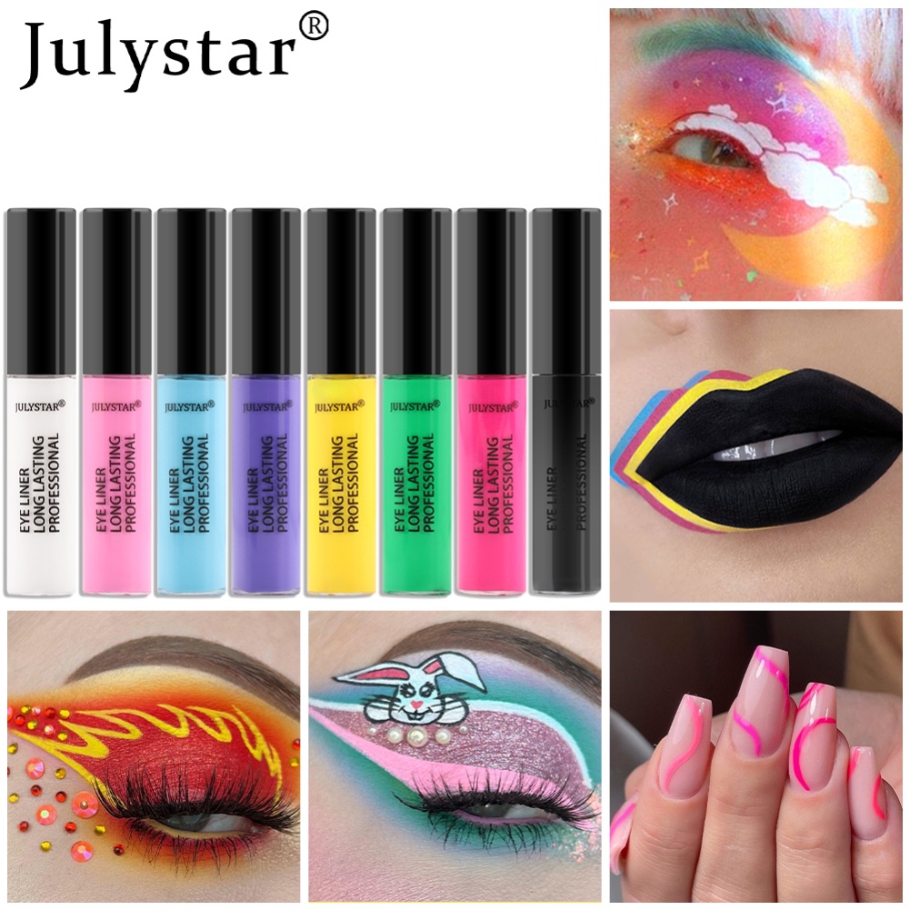 ♕Julystar Bút Kẻ Mắt Dạng Lỏng Màu Neon Mờ 8 Màu Bút Kẻ Mắt Màu Trắng Vàng Xanh Lá Cây Xanh Dương Nhiều Màu Chống Nước Mỹ Phẩm Mắt Cho Nữ Upbest