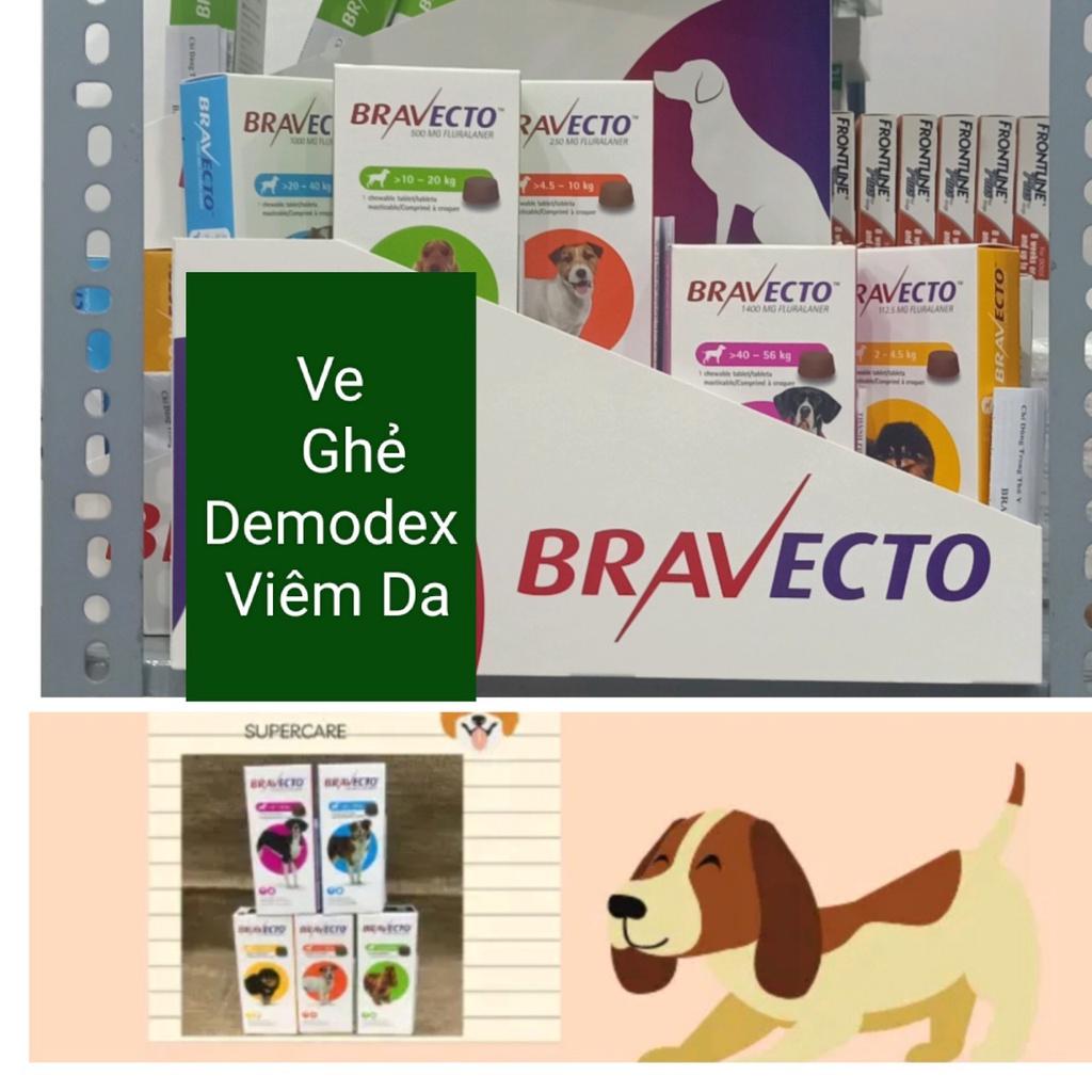 (Đủ Các Trọng Lượng Chó) Ve,Ghẻ,Bọ chét ,Viêmm Da-Viên Snack cho chó Bravecto