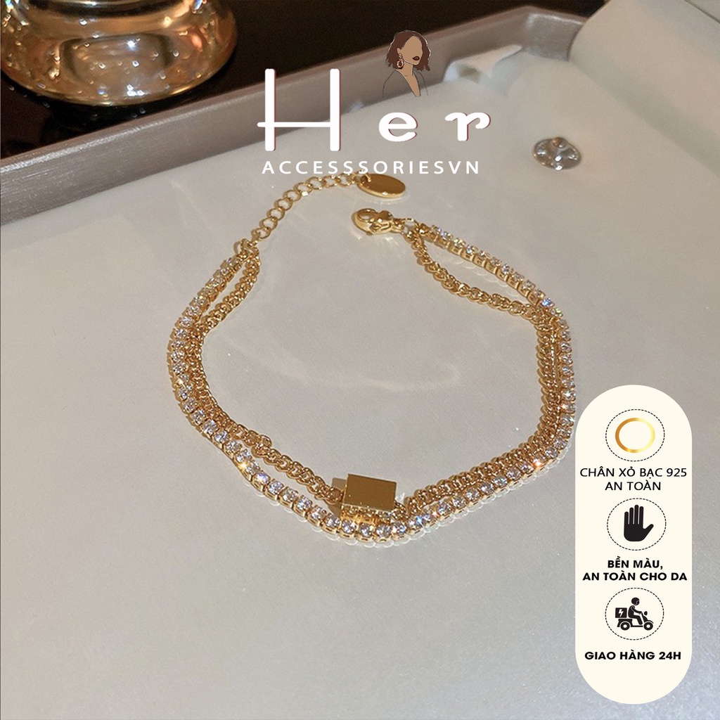 Lắc tay titan không gỉ dáng thanh lịch Her Accessories vòng tay đính đá trái tim TT13