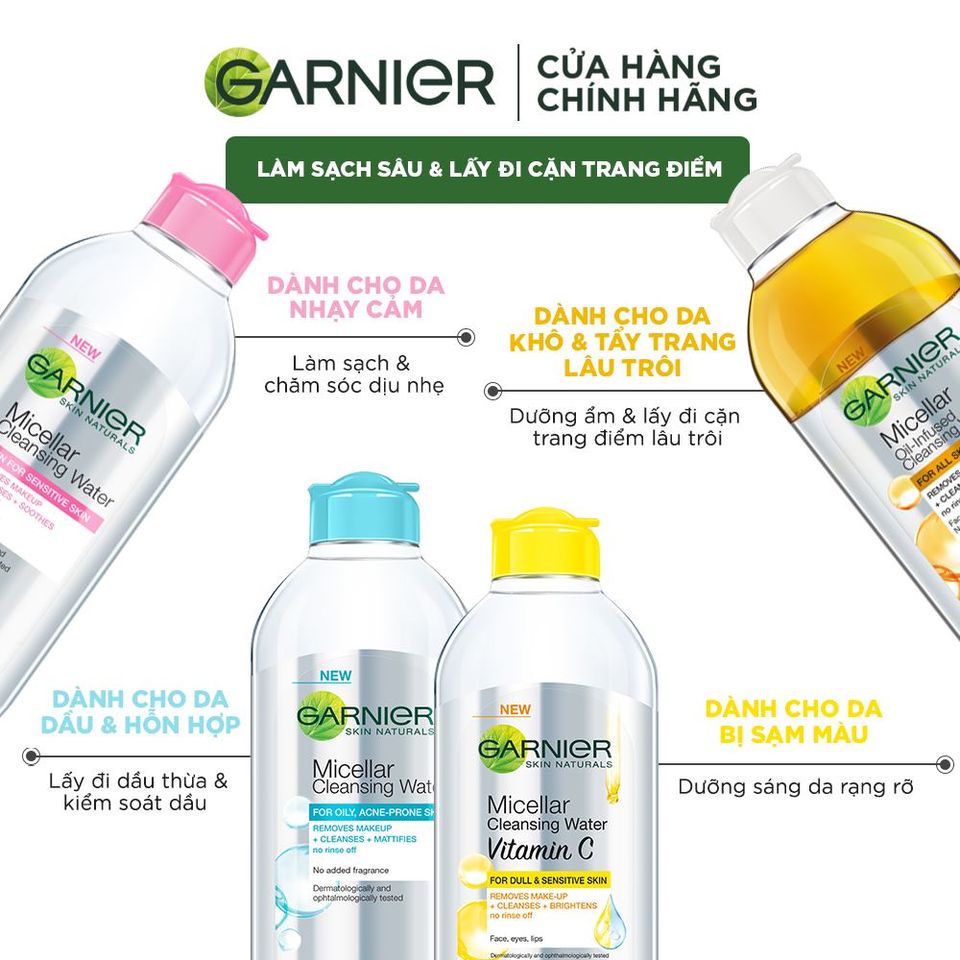 Nước Tẩy Trang làm Sạch Sâu Garnier Micellar Cleansing Water / 125ml - 400ml