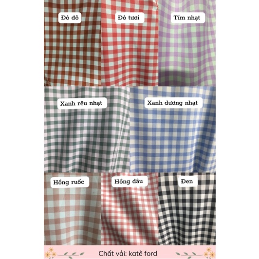 Áo babydoll caro tay ngắn xinh xắn tặng kèm scrunchie cùng màu