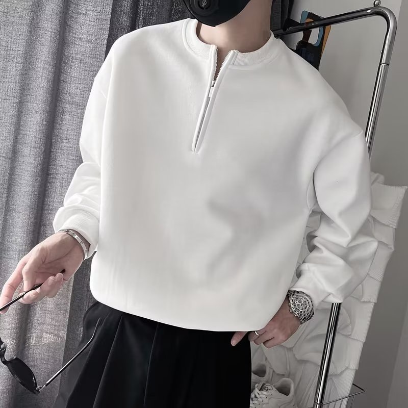 Áo Thun Tay Dài Cổ Đứng Có Khóa Kéo Phong Cách Đường Phố Thời Trang Thu Đông Cho Nam Size m-3xl