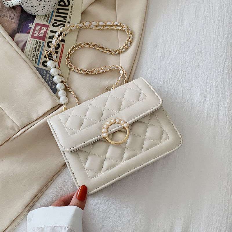 Túi đeo chéo nữ, đeo vai đẹp đi chơi thêu chỉ ô trám dây xích phối da