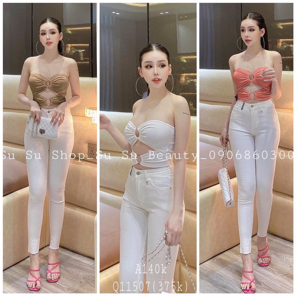 Áo croptop áo ống phối khoen chất vải xốp- Ringu shop