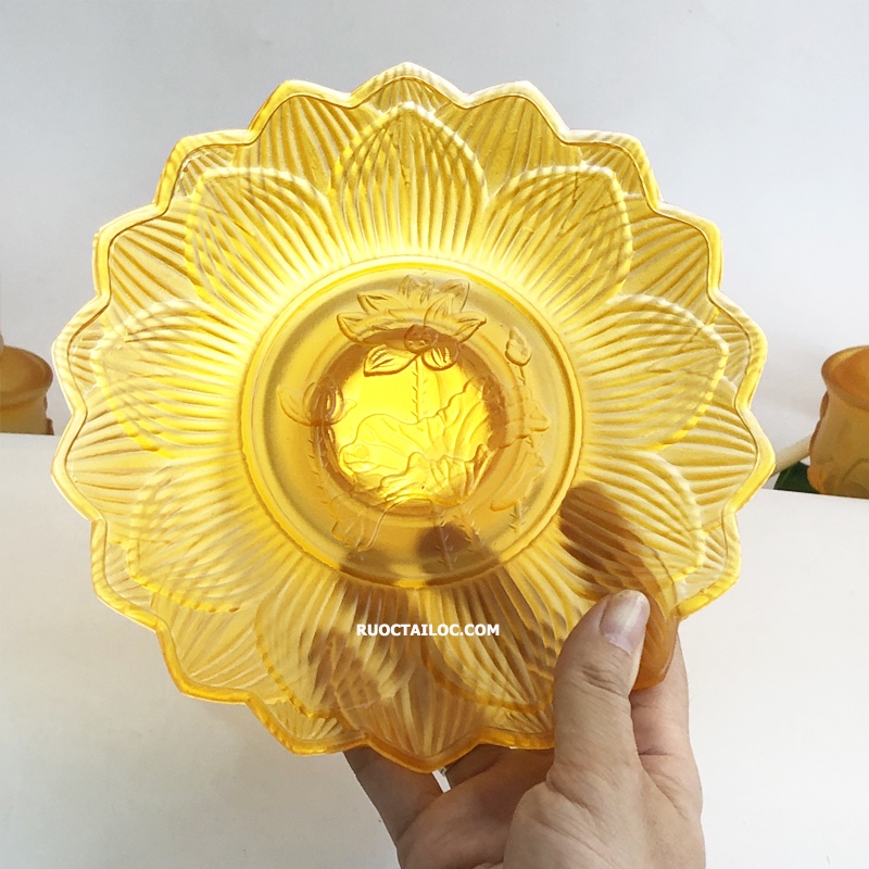 Dĩa trái cây thờ cúng lưu ly vàng ngọc cao cấp nhiều cỡ 7-8-9in mâm bồng cho bàn thờ thần tài, gia tiên và ông địa