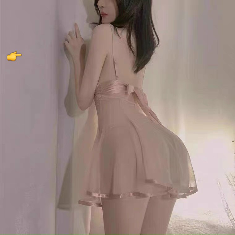 Set bộ ngủ ren đầm 2 dây mỏng dáng xòe kèm quần lót trong sexy