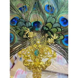 Quạt lông công - quạt quý nhân 48cm- trang trí phong thủy, hầu điện [PBMC]