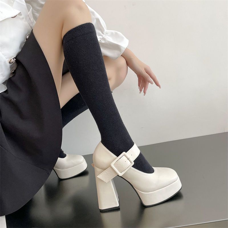 Giày búp bê nữ giày mary jane giày lolita Giày Cao Gót 12cm Đế Dày Chất Liệu Da Phong Cách Hương thơm nhỏ ck ma thuật dán Nữ