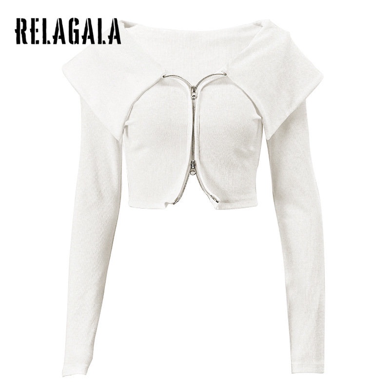 Áo Khoác Cardigan Tay Dài Khóa Kéo Đôi Màu Trơn Thời Trang Quyến Rũ Cho Nữ
